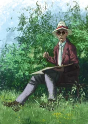 Hermann Hesse peignant dans le jardin
