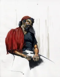 Pirate (corsaire) ou marin endormi. Dessin en couleur par Alessandro Lonati