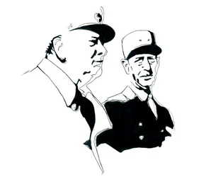 Portrait du général Charles de Gaulle et de Winston Churchill