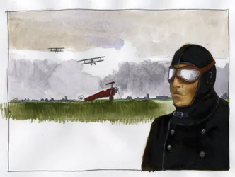 Portrait de Manfred von Richthofen surnommé le Baron Rouge (1892-1918) aviateur allemand. Illustration par Alessandro Lonati