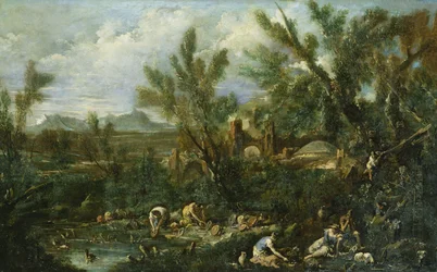 Paysage avec laveuses de vaisselle