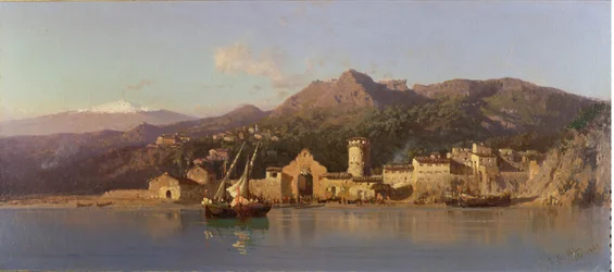 Vue de Taormina, Sicile, avec le mont Etna en arrière-plan, 1868