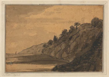 Scène côtière avec falaise boisée