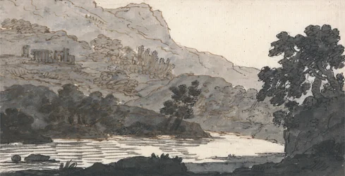 Rivière et montagne, avec ruines