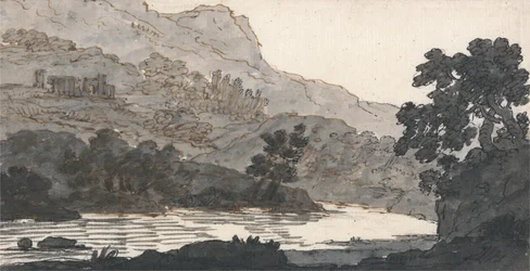 Rivière et montagne, avec ruines