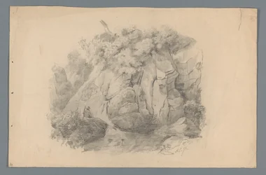 Paysage avec un homme assis près d