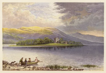 Paysage du Loch écossais : Loch Leven (litho en couleur)