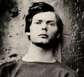 Lewis Powell avec des fers aux poignets à bord de l