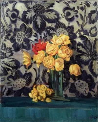 « Fleurs, jaune sur noir », peinture d
