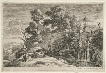 Paysage avec une femme filant