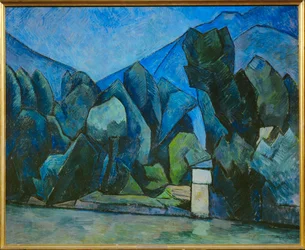 Paysage avec rivière (peinture sur toile)