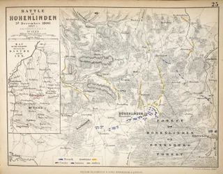 Carte de la bataille de Hohenlinden, publiée par William Blackwood and Sons, Édimbourg et Londres, 1848 (gravure coloriée à la main)