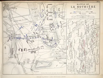 Carte de la bataille de La Rothière, publiée par William Blackwood and Sons, Édimbourg et Londres, 1848 (gravure coloriée à la main)