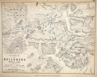 Carte de Heilsberg, publiée par William Blackwood and Sons, Édimbourg et Londres, 1848 (gravure coloriée à la main)