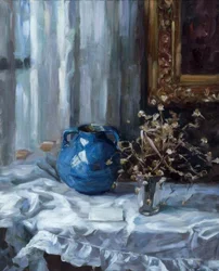 A.Koester, Nature morte avec vase bleu