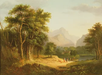 Paysage des Highlands avec personnages