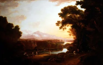 Paysage italianisant avec paysans dansant