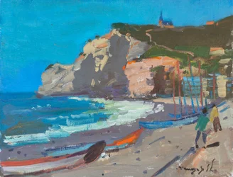 Falaises côtières et bateaux