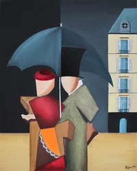 Une élégante promenade sous la pluie