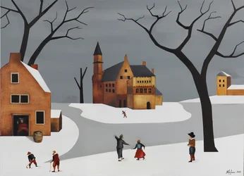 Un village enneigé plein de fantaisie