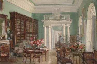 Intérieur de la bibliothèque du domaine Nikolo-Uryupino des Golitsyn, 1910