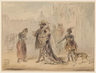 Homme et femme distingués parlant avec une vieille femme