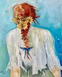 Fille à la tresse en forme de tournesol