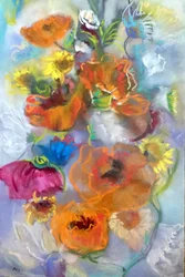 Coquelicots et tournesols aux couleurs vives
