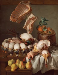 Nature morte au gibier habillé, à la viande et aux fruits