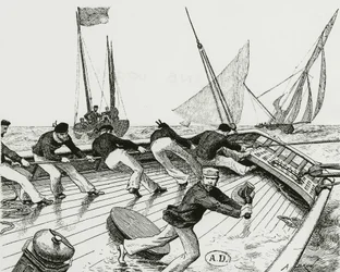 Course de voile: Le tour du Bateau-Buoée - dessin de A. Brun, Bibl. des Arts Déco