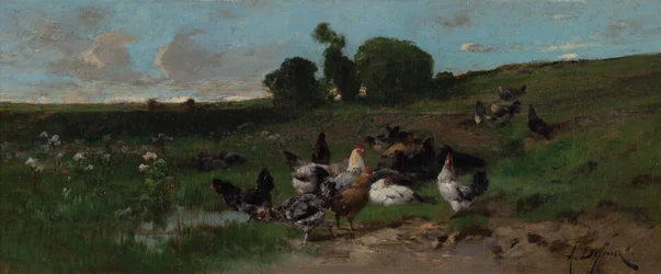 Paysage animé de poules