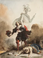 Don Juan et Leporello rencontrent la statue du Commandeur au cimetière