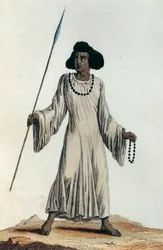 Autochtone de la région du Haut-Nil en tenue typique, impression en couleur