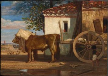 Bœufs devant une ferme à Le Verrier