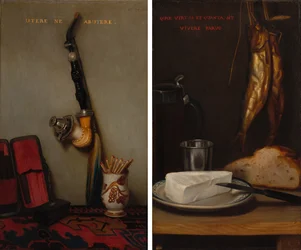 Nature morte avec pipe et allumettes et Nature morte avec hareng, pain et fromage (paire)