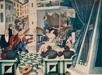 (détail) Décoration murale dans une salle de concert dans une maison privée, vers 1927