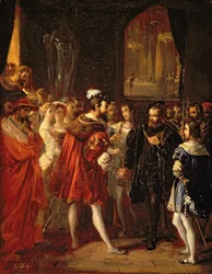 Charles V (1500-58) reçu par François Ier (1494-1547) au Louvre, vers 1843