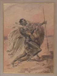 Lutte entre un guerrier et un lion