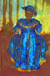 Fille à la robe et au chapeau bleus, 2020,(mixed media)