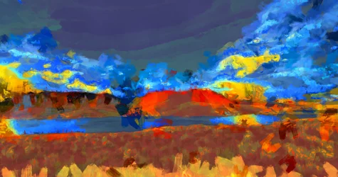 Paysage avec lac,2020,(mixed media)
