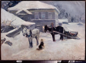 Une auberge de campagne. Peinture d