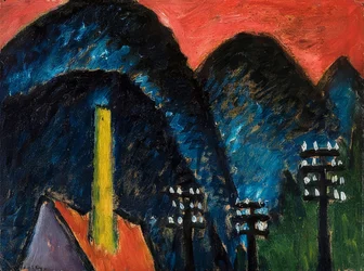 Montagnes bleues (Paysage avec cheminée jaune)