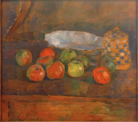 Nature morte avec pommes, bol et cruche