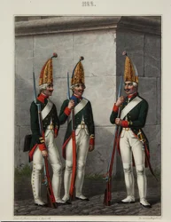 Grenadiers des régiments Preobrazhensky, Semenovsky et Izmailovsky en 1796-1797, années 1840