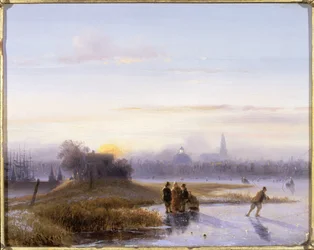Scène de rivière avec patineurs (huile sur panneau)