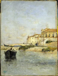 Le village de pêcheurs. Peinture par Alfred Casile (1848-1909). Limoux, Musée Petiet.