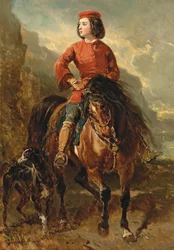 Jeune cavalier montant un shetland avec un lévrier, 19ème siècle