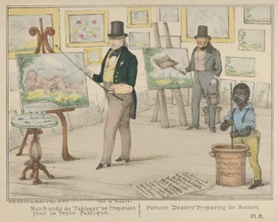 Vive la France, Marchands de Tableaux se Préparant pour la Vente Publique, 1840