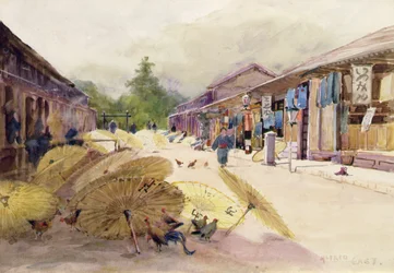 Sécher des parapluies après une tempête de pluie, vers 1889