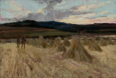 Moissonneurs au coucher du soleil (huile sur toile)